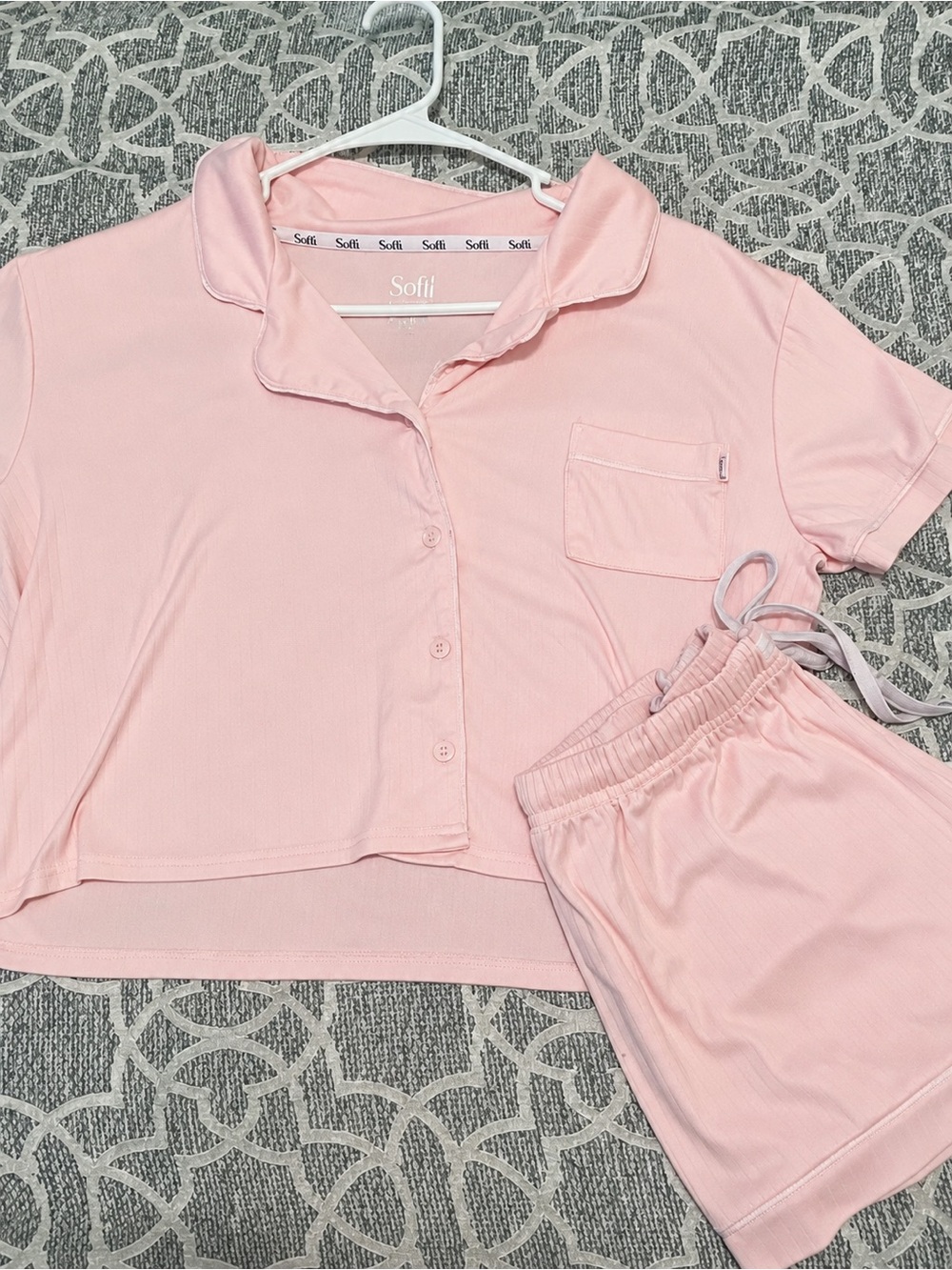 Pink Pajama Set | Button-Up Top & Shorts | Size M